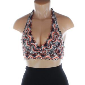PINK Victoria's Secret Geo Chevron Halter Bralette Crop Top Orange Black NWT